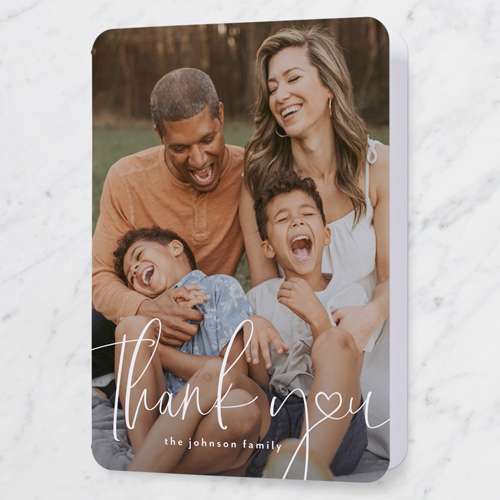 Heart Penmanship Thank You Card, White, 5x7 Folded, Matte, Folded Smooth Cardstock, Rounded, White