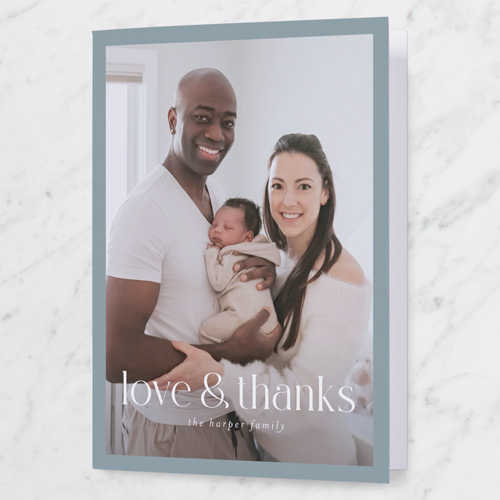 Minimal Border Thank You Card, Blue, 5x7 Folded, Pearl Shimmer Cardstock, Square, Blue