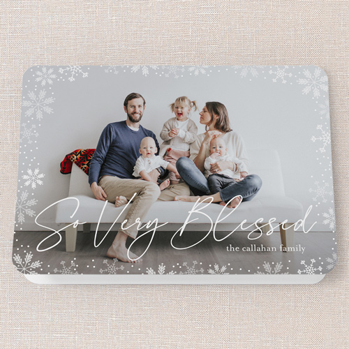 Gently Frosted Frame Holiday Card, White, 5x7 Folded, Religious, Pearl Shimmer Cardstock, Rounded