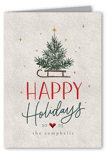 Embroidered Tree Holiday Card, Grey, 5x7 Folded, Holiday, Matte, Folded Smooth Cardstock, Square