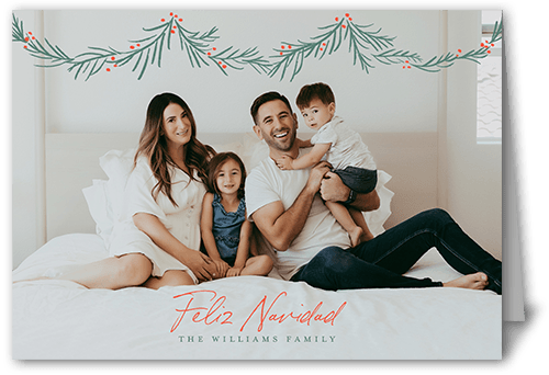 Holly Garland Holiday Card, Red, 5x7 Folded, Feliz Navidad, Matte, Folded Smooth Cardstock, Square, Tomato