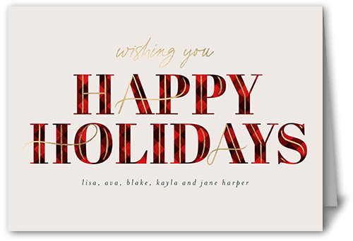 Art Deco Plaid Holiday Card, Red, 5x7 Folded, Holiday, Pearl Shimmer Cardstock, Square, Red