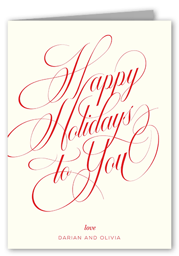 Classic Flourish Script Holiday Card, Beige, 5x7 Folded, Holiday, Pearl Shimmer Cardstock, Square