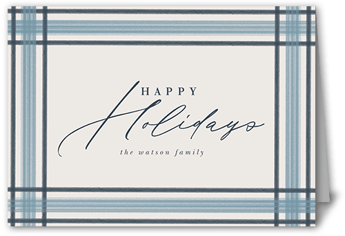 Brushed Plaid Border Holiday Card, Blue, 5x7 Folded, Holiday, Matte, Folded Smooth Cardstock, Square