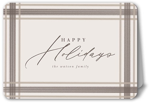 Brushed Plaid Border Holiday Card, Grey, 5x7 Folded, Holiday, Matte, Folded Smooth Cardstock, Rounded