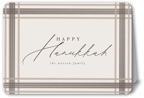 Brushed Plaid Border Holiday Card, Grey, 5x7 Folded, Hanukkah, Matte, Folded Smooth Cardstock, Rounded, Granite