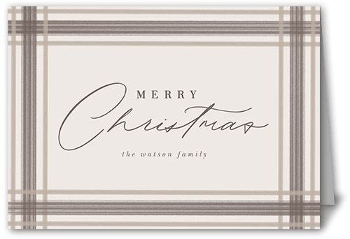 Brushed Plaid Border Holiday Card, Grey, 5x7 Folded, Christmas, Matte, Folded Smooth Cardstock, Square