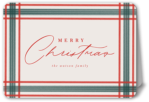 Brushed Plaid Border Holiday Card, Red, 5x7 Folded, Christmas, Matte, Folded Smooth Cardstock, Rounded, Red