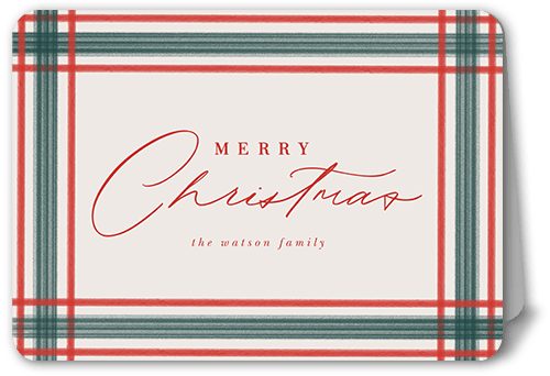 Brushed Plaid Border Holiday Card, Red, 5x7 Folded, Christmas, Matte, Folded Smooth Cardstock, Rounded