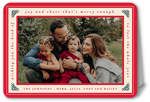 Four Little Pines Holiday Card, Red, 5x7 Folded, Holiday, Pearl Shimmer Cardstock, Rounded