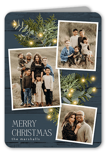 Festive Photos Holiday Card, Blue, 5x7 Folded, Write Your Own, Pearl Shimmer Cardstock, Rounded