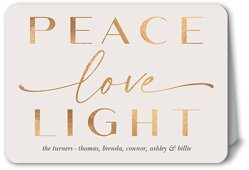 Peaceful Loving Wishes Holiday Card, Beige, 5x7 Folded, Hanukkah, Pearl Shimmer Cardstock, Rounded
