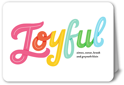 Joyful Letters Holiday Card, Blue, 5x7 Folded, Holiday, Pearl Shimmer Cardstock, Rounded