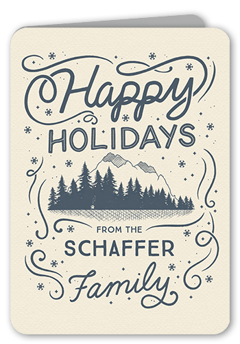 Snowy Mountains Holiday Card, Blue, 5x7 Folded, Holiday, Pearl Shimmer Cardstock, Rounded