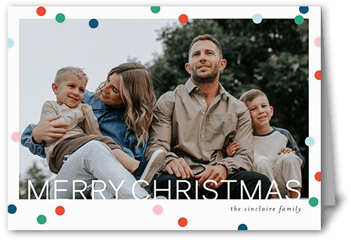 Modern Polka Dot Holiday Card, Green, 5x7 Folded, Christmas, Pearl Shimmer Cardstock, Square, Green