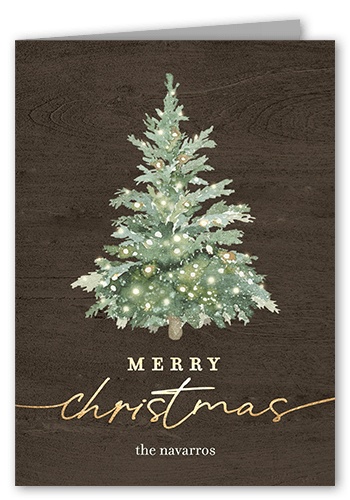 Watercolor Tree Holiday Card, Brown, 5x7 Folded, Christmas, Matte, Folded Smooth Cardstock, Square, Coffee