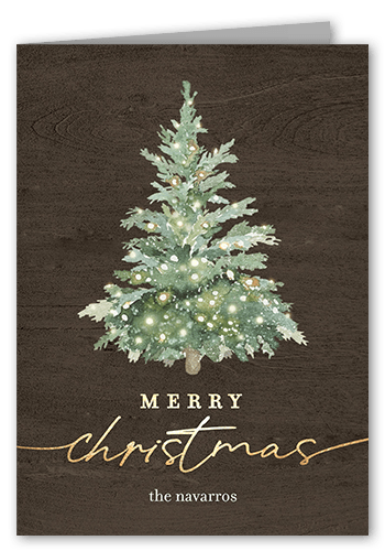 Watercolor Tree Holiday Card, Brown, 5x7 Folded, Christmas, Matte, Folded Smooth Cardstock, Square