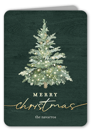 Watercolor Tree Holiday Card, Green, 5x7 Folded, Christmas, Matte, Folded Smooth Cardstock, Rounded, Seaweed