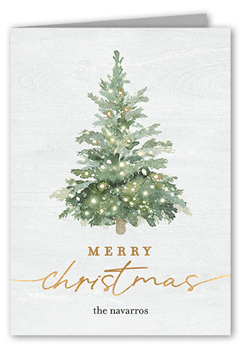 Watercolor Tree Holiday Card, White, 5x7 Folded, Christmas, Matte, Folded Smooth Cardstock, Square, White
