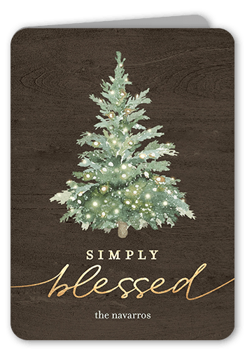 Watercolor Tree Holiday Card, Brown, 5x7, Religious, Matte, Folded Smooth Cardstock, Rounded