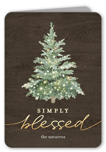 Watercolor Tree Holiday Card, Brown, 5x7 Folded, Religious, Matte, Folded Smooth Cardstock, Rounded, Coffee