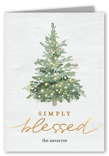 Watercolor Tree Holiday Card, White, 5x7 Folded, Religious, Pearl Shimmer Cardstock, Square, White