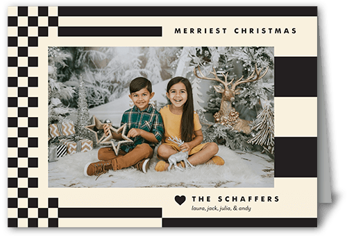 Modern Design Holiday Card, Black, 5x7 Folded, Christmas, Pearl Shimmer Cardstock, Square