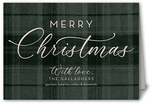 Soft Flannel Holiday Card, Green, 5x7 Folded, Christmas, Pearl Shimmer Cardstock, Square, Sage