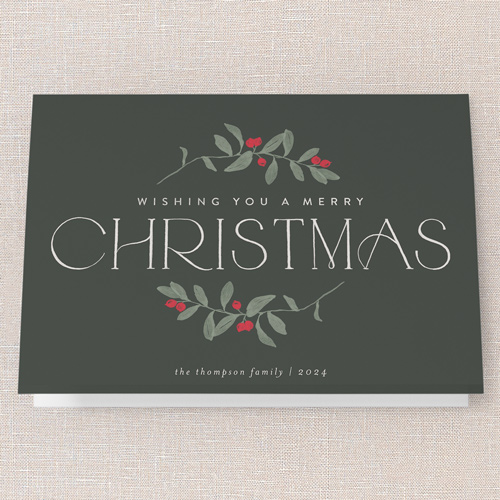 Enclosed Holly Holiday Card, Green, 5x7 Folded, Christmas, Matte, Folded Smooth Cardstock, Square
