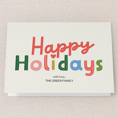 Cheerful Colors Holiday Card, White, 5x7 Folded, Holiday, Pearl Shimmer Cardstock, Square, White