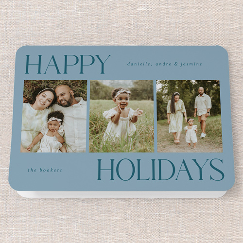 Simplistic Style Holiday Card, Blue, 5x7 Folded, Holiday, Pearl Shimmer Cardstock, Rounded, Marine