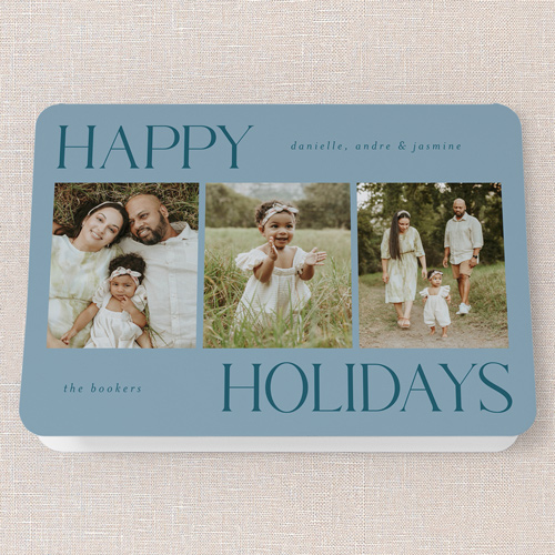 Simplistic Style Holiday Card, Blue, 5x7 Folded, Holiday, Pearl Shimmer Cardstock, Rounded