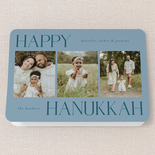 Simplistic Style Holiday Card, Blue, 5x7 Folded, Hanukkah, Pearl Shimmer Cardstock, Rounded, Marine