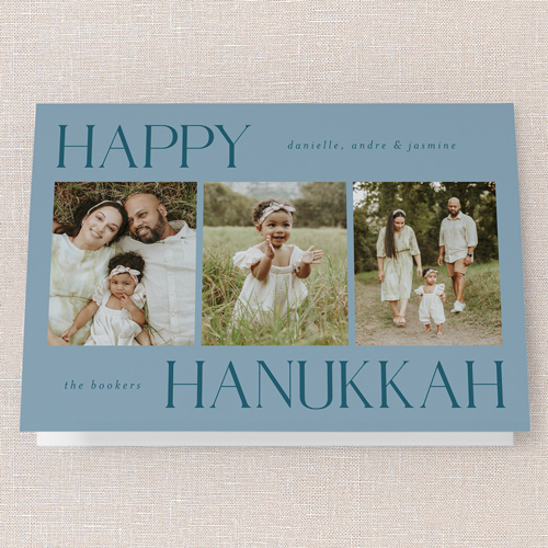 Simplistic Style Holiday Card, Blue, 5x7 Folded, Hanukkah, Pearl Shimmer Cardstock, Square, Marine