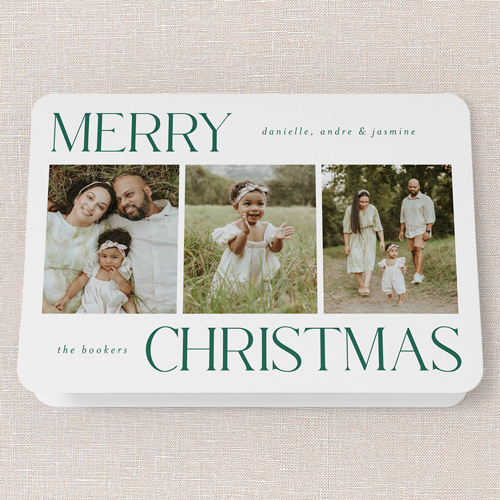 Simplistic Style Holiday Card, White, 5x7 Folded, Christmas, Pearl Shimmer Cardstock, Rounded, White