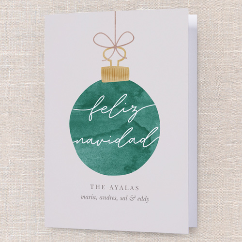 Warmhearted Watercolor Holiday Card, Green, 5x7 Folded, Feliz Navidad, Matte, Folded Smooth Cardstock, Square