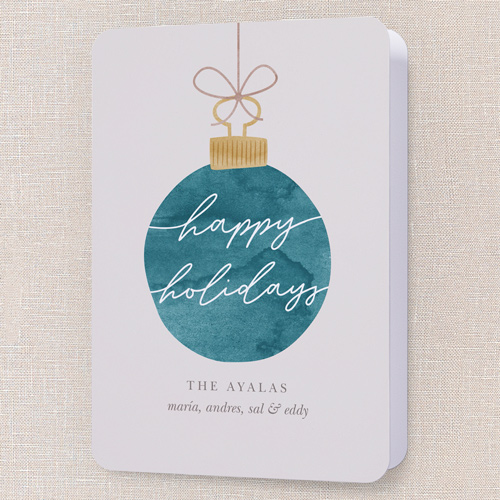 Warmhearted Watercolor Holiday Card, Blue, 5x7 Folded, Holiday, Pearl Shimmer Cardstock, Rounded, Blue