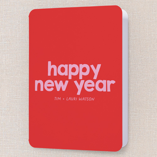 Festively Fun Holiday Card, Red, 5x7 Folded, New Year, Pearl Shimmer Cardstock, Rounded, Cherry