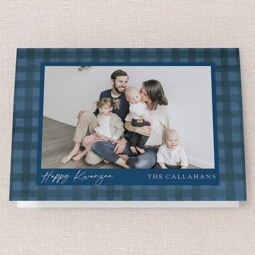 Pleasant Plaid Holiday Card, Blue, 5x7 Folded, Kwanzaa, Matte, Folded Smooth Cardstock, Square