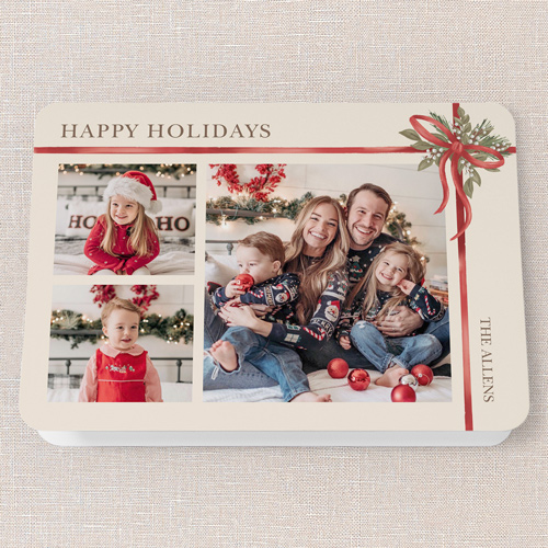 Classic Bow Holiday Card, White, 5x7 Folded, Holiday, Matte, Folded Smooth Cardstock, Rounded, Almond