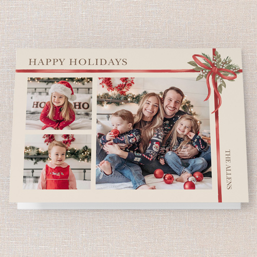Classic Bow Holiday Card, White, 5x7 Folded, Holiday, Pearl Shimmer Cardstock, Square, Almond