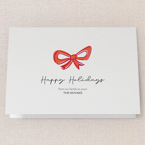 Joyful Bow Tidings Holiday Card, Red, 5x7 Folded, Holiday, Pearl Shimmer Cardstock, Square