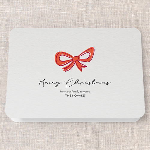 Joyful Bow Tidings Holiday Card, Red, 5x7 Folded, Christmas, Pearl Shimmer Cardstock, Rounded, Red