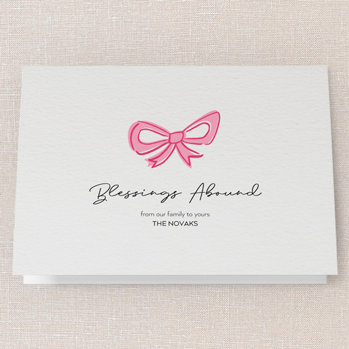 Joyful Bow Tidings Holiday Card, Pink, 5x7 Folded, Religious, Matte, Folded Smooth Cardstock, Square, Chenille