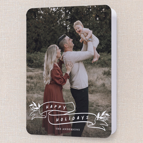 Festive Flourish Holiday Card, White, 5x7 Folded, Holiday, Matte, Folded Smooth Cardstock, Rounded, White