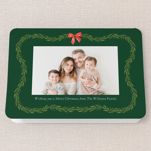 Evergreen Garland Delight Holiday Card, Green, 5x7 Folded, Write Your Own, Pearl Shimmer Cardstock, Rounded, Green