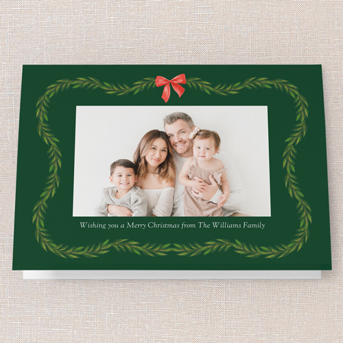 Evergreen Garland Delight Holiday Card, Green, 5x7 Folded, Write Your Own, Pearl Shimmer Cardstock, Square