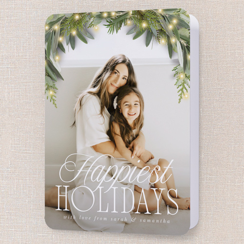 Glowy Botanical Holiday Card, White, 5x7 Folded, Holiday, Pearl Shimmer Cardstock, Rounded, White