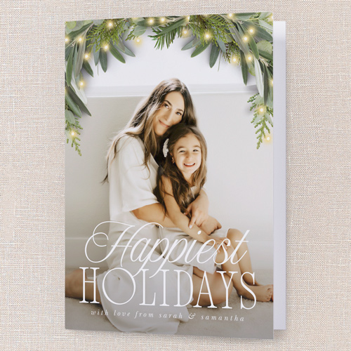 Glowy Botanical Holiday Card, White, 5x7 Folded, Holiday, Pearl Shimmer Cardstock, Square, White