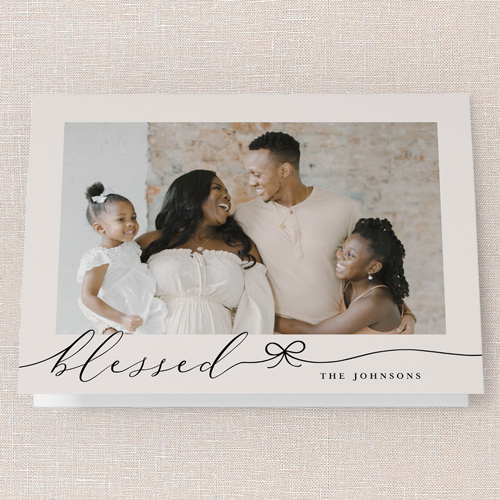 Bow Basics Holiday Card, Beige, 5x7 Folded, Religious, Pearl Shimmer Cardstock, Square, Cream